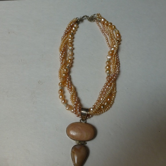 PEARLS FOR 2025 necklace 6 strand pink pearls 925 Jasper Pendant - Picture 2 of 6